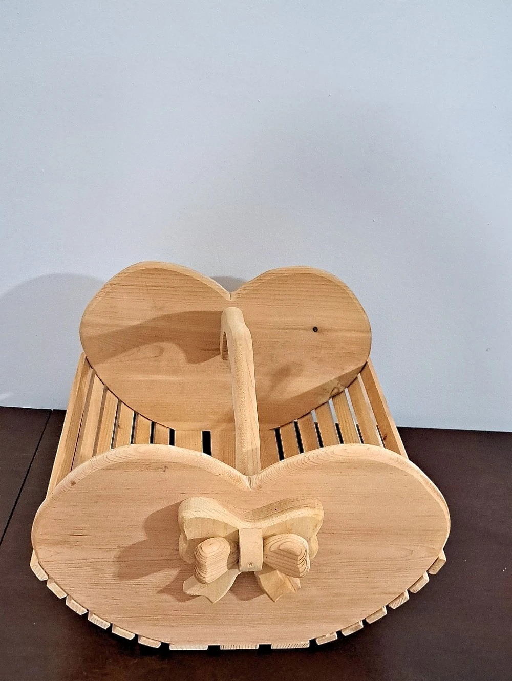 Vintage Heart-Shaped Wooden Basket